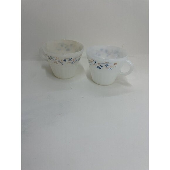 Termocrisa Milk Glass Mugs Blue White Peach Set of 2 Vintage Retro Mexico - Picture 1 of 8